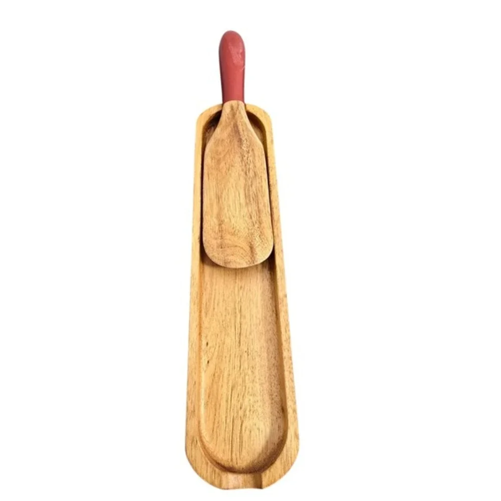 Mad Hungry Acacia Wood Kitchen Set Slotted Spurtles Holder Red‎ Handles 7 Piece
